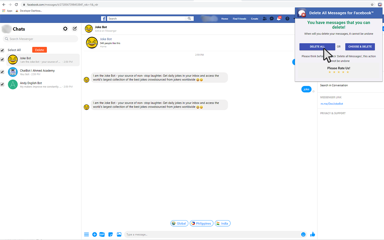Delete All Messages for Facebook